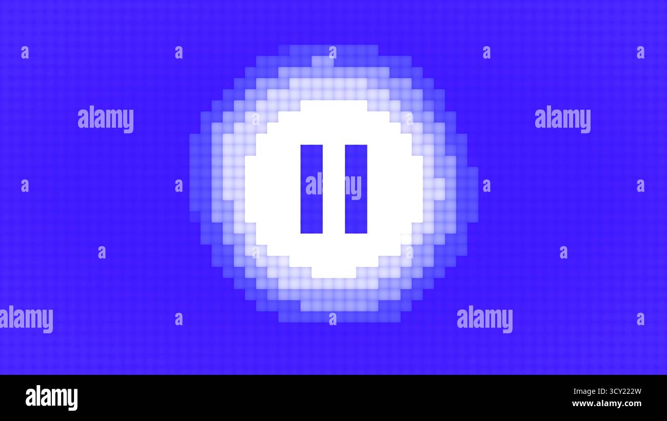 Blue pixel art pause button media player icon Stock Photo - Alamy