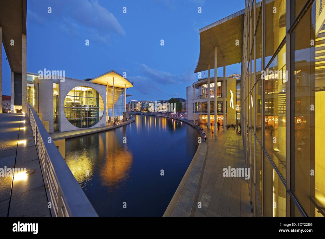 Marie-Elisabeth-Lueders-Haus and Paul-Loebe-Haus with the river Spree in the evening, government district, Berlin-Mitte, Berlin, Germany Stock Photo