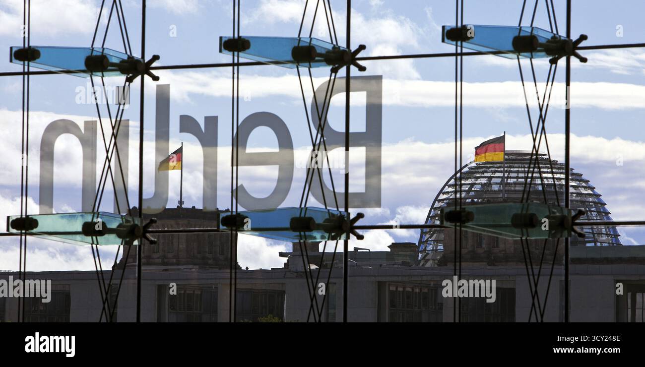 Germany Inverted Train View from the main train station with the inverted Berlin lettering on ...