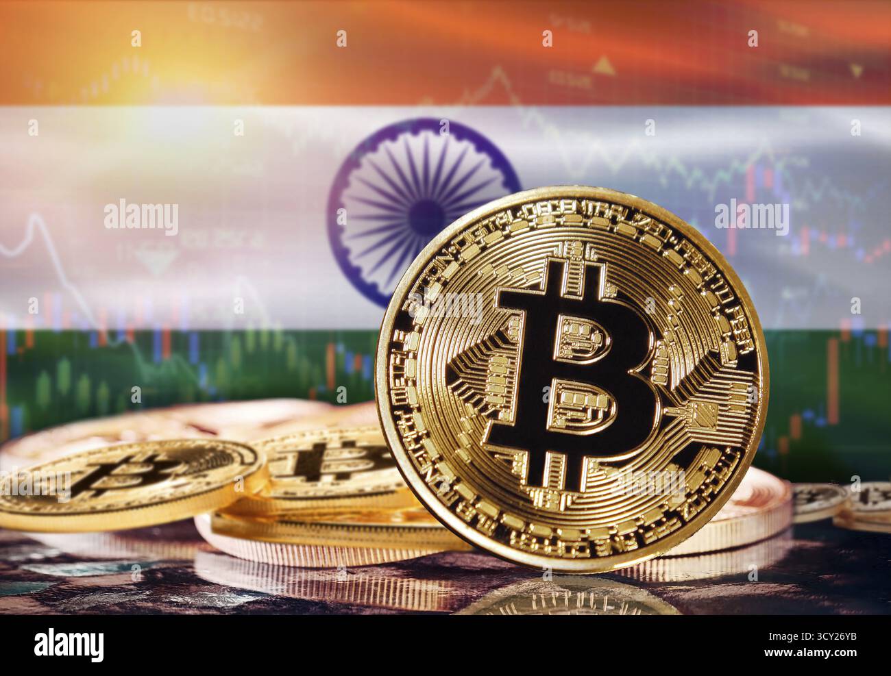 Bitcoin with India flag in the background. Investors in cryptocurrency and  Blockchain Technology in India, Concept Stock Photo - Alamy