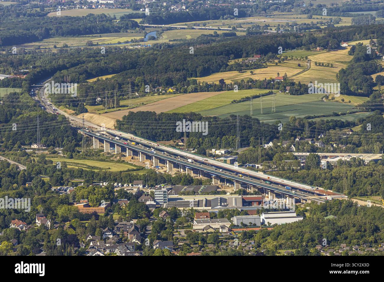 Aerial view, new construction of the Lenne valley bridge A45, Berchum ...