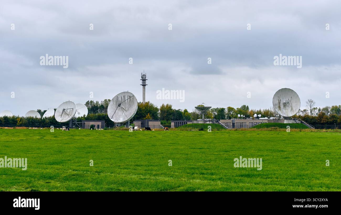 Burum Burum, Netherlands; October 11, 2025: Satellite communication park with ...