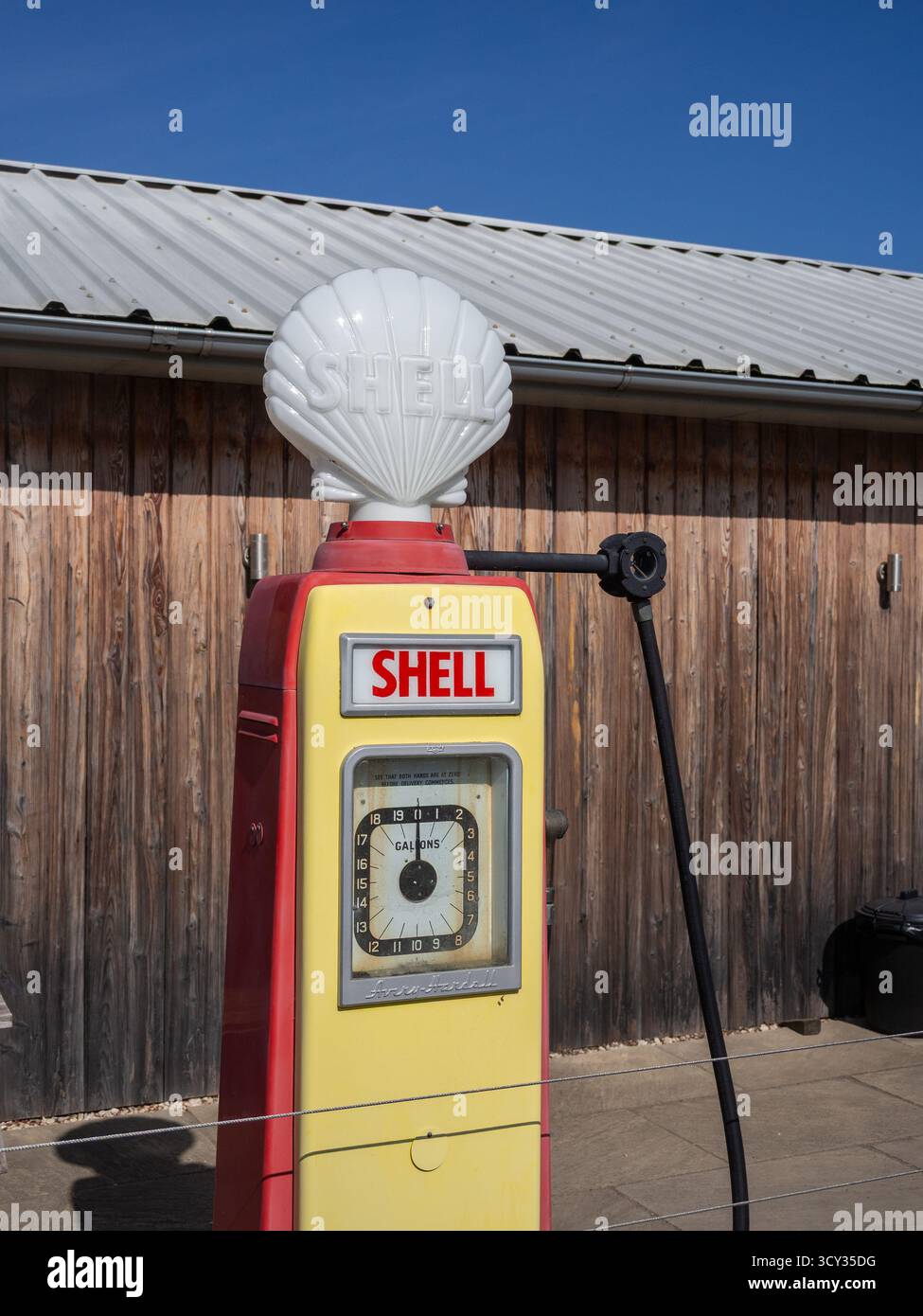 The Yard Shell Vintage Shell petrol pump on display at Baythorne Hall shopping yard ...