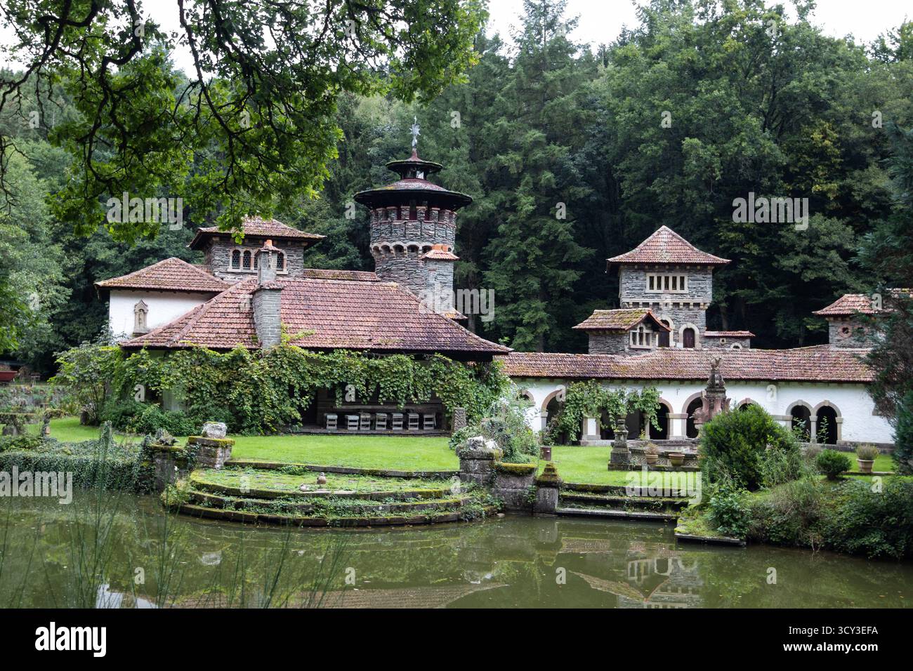 MERTZIG, LUXEMBOURG, 13 SEPTEMBER 2025: Unique architecture of 20th century Schloss Turelbaach. The castle recently bought by the municpality, and sit - Stock Image