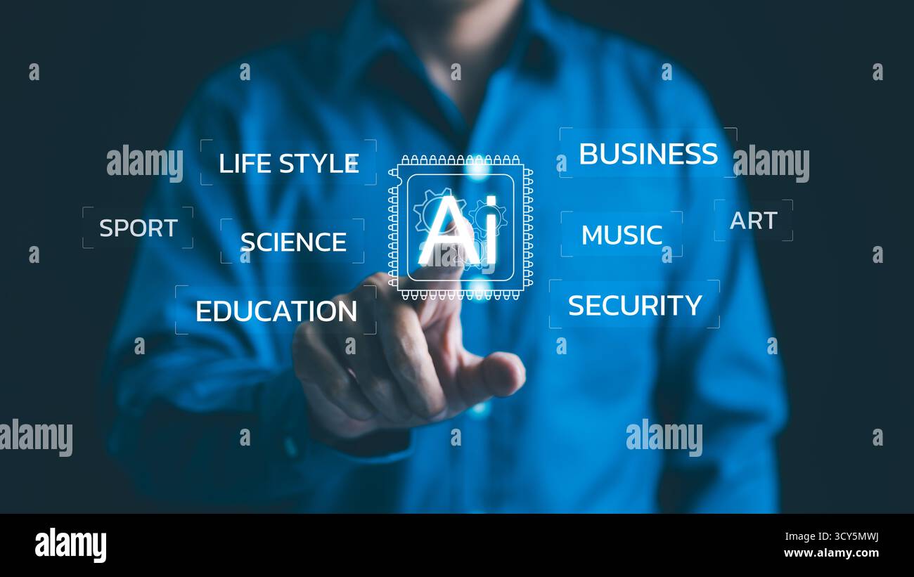 AI Artificial Intelligence. A person interacting with a holographic ...