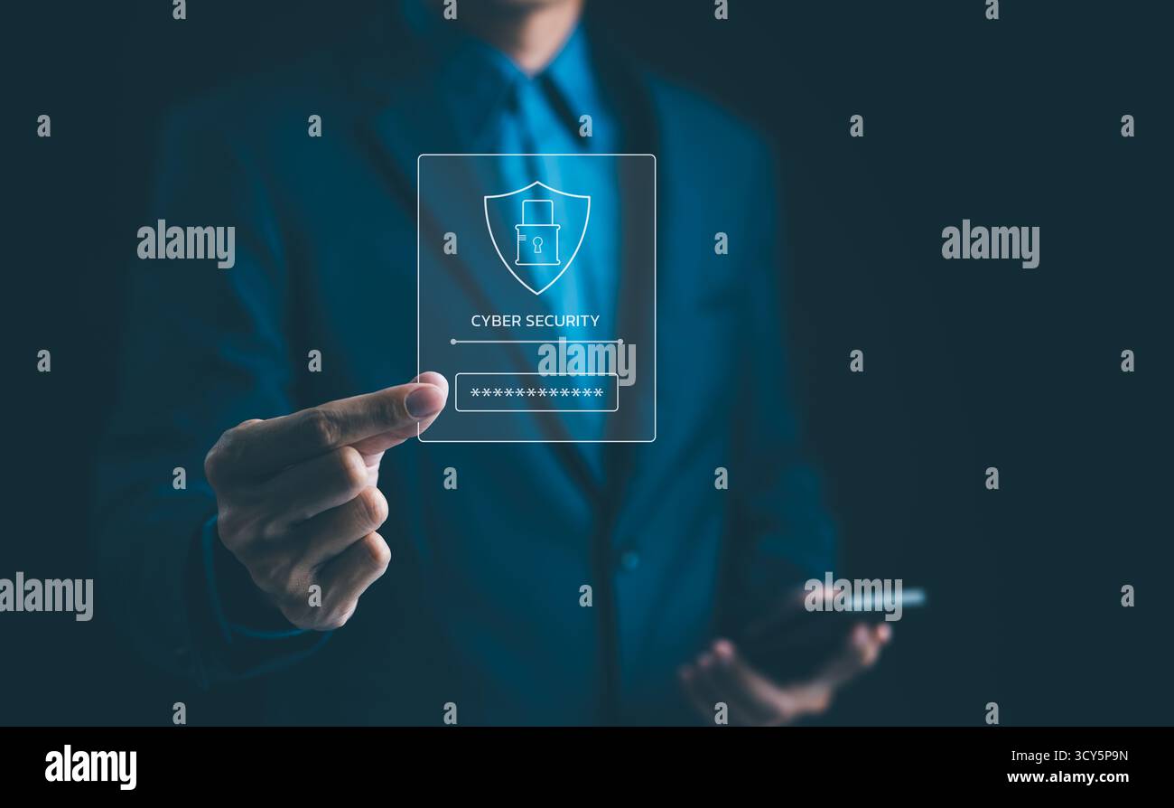 Cybersecurity data protection concept. user privacy security and encryption, secure internet access future technology and cybernetics, screen padlock. Stock Photo