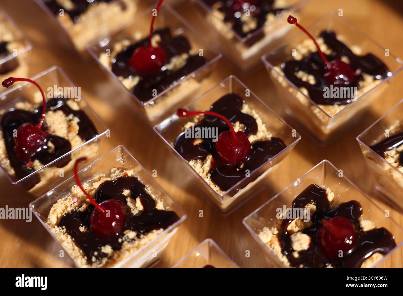 Buffet menu. Delicious desserts on table, closeup Stock Photo