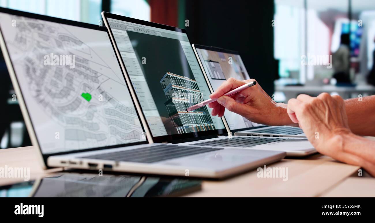 Building 3D Design Concept Using Digital Technology And Architecture Innovation Stock Photo