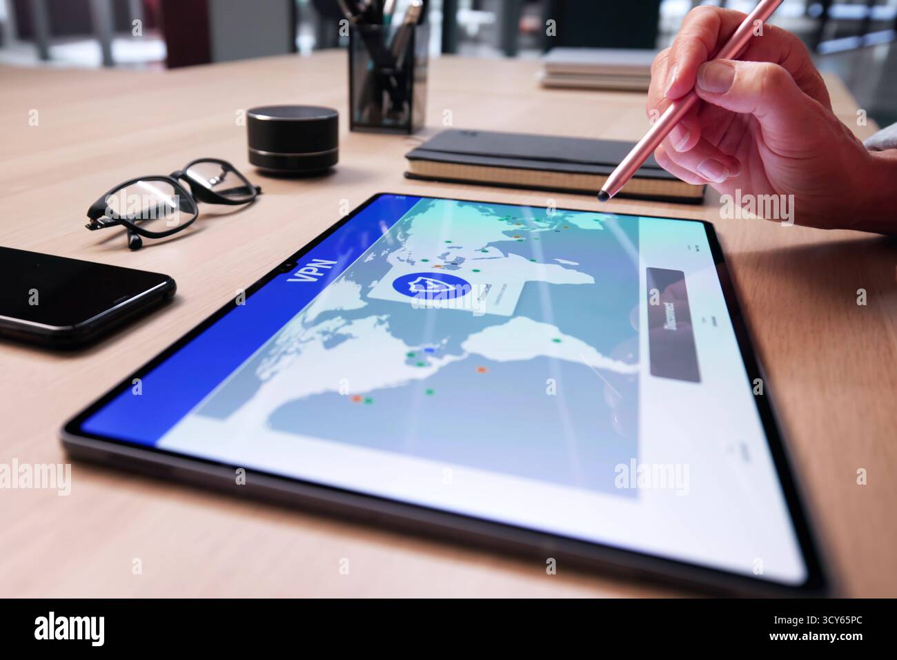VPN Online Privacy On Phone. Browsing Safe Internet Stock Photo