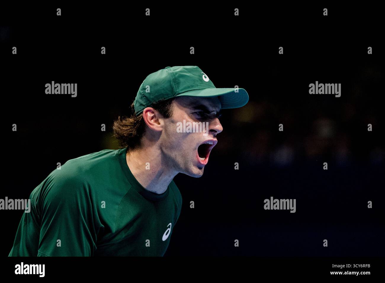 Brussels, Belgium. 17th Oct, 2025. US' Eliot Spizzirri celebrates during the European Open ATP tennis tournament in Brussels, on Friday 17 October 2025. This year's edition of the tournament is taking place from 12 to 19 October 2025. BELGA PHOTO JASPER JACOBS Credit: Belga News Agency/Alamy Live News Stock Photo