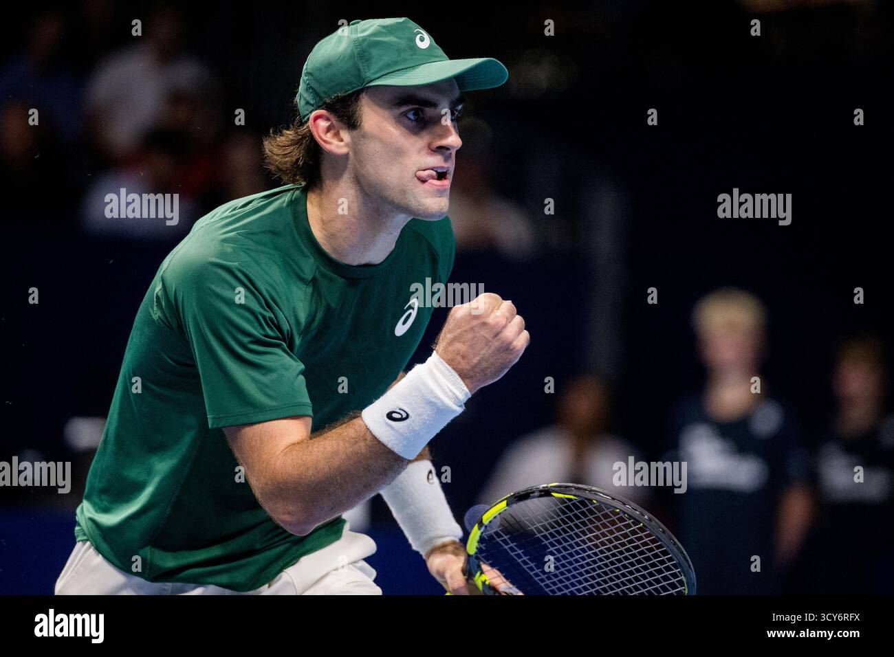 Brussels, Belgium. 17th Oct, 2025. US' Eliot Spizzirri celebrates during the European Open ATP tennis tournament in Brussels, on Friday 17 October 2025. This year's edition of the tournament is taking place from 12 to 19 October 2025. BELGA PHOTO JASPER JACOBS Credit: Belga News Agency/Alamy Live News Stock Photo