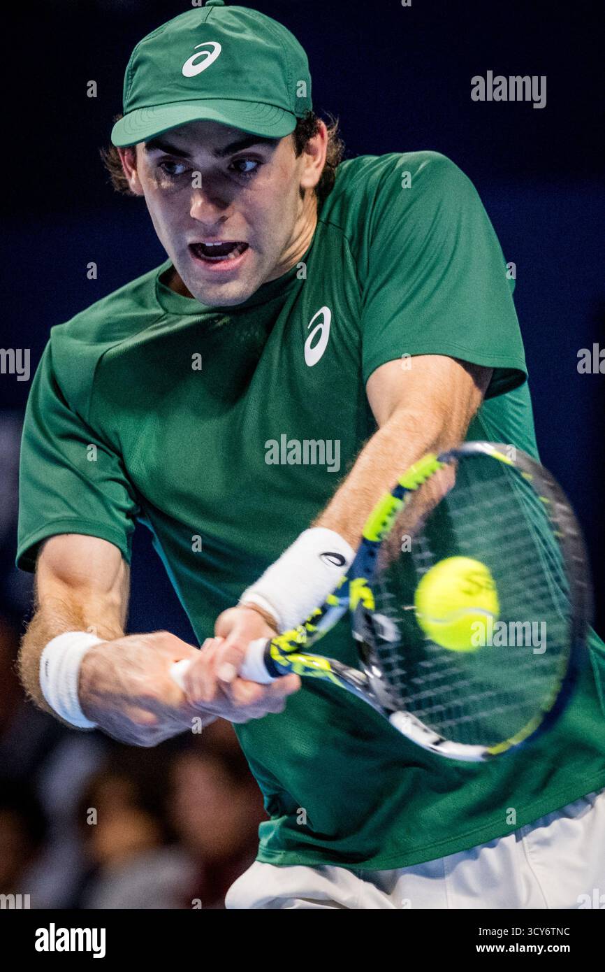 Brussels, Belgium. 17th Oct, 2025. US' Eliot Spizzirri pictured in action during the European Open ATP tennis tournament in Brussels, on Friday 17 October 2025. This year's edition of the tournament is taking place from 12 to 19 October 2025. BELGA PHOTO JASPER JACOBS Credit: Belga News Agency/Alamy Live News Stock Photo