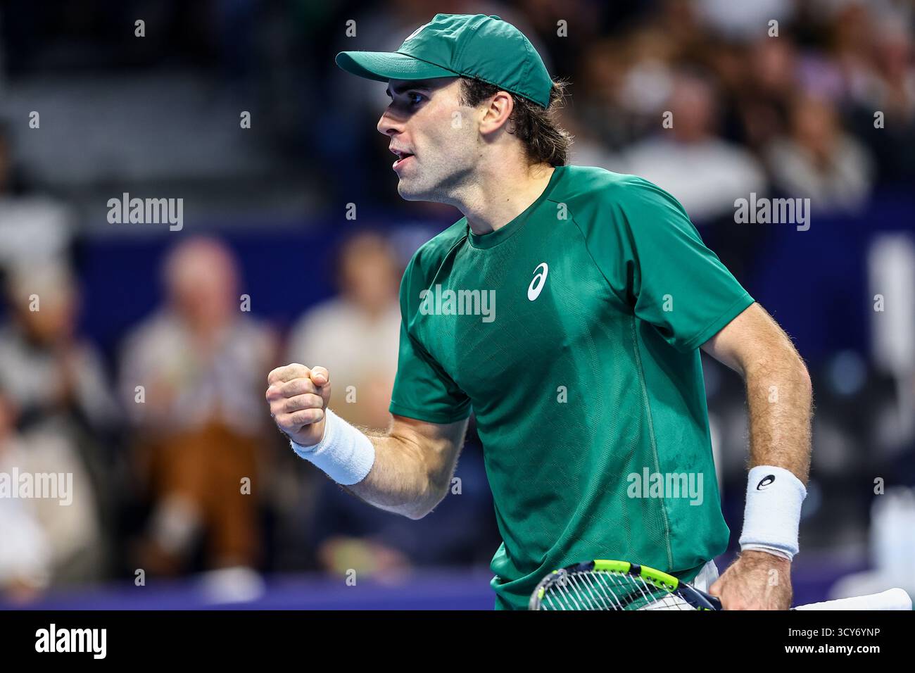 Brussels, Belgium. 17th Oct, 2025. USA's Eliot Spizzirri pictured during the European Open ATP tennis tournament in Brussels, on Friday 17 October 2025. This year's edition of the tournament is taking place from 12 to 19 October 2025. BELGA PHOTO DAVID PINTENS Credit: Belga News Agency/Alamy Live News Stock Photo