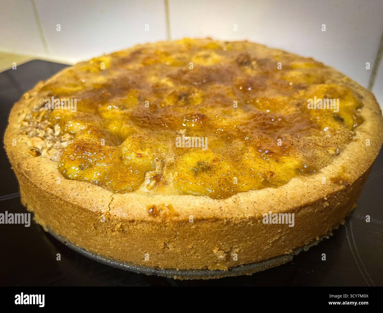 Homemade Banana Tart with caramelised Bananas on top - Smartphone Captured Stock Image
