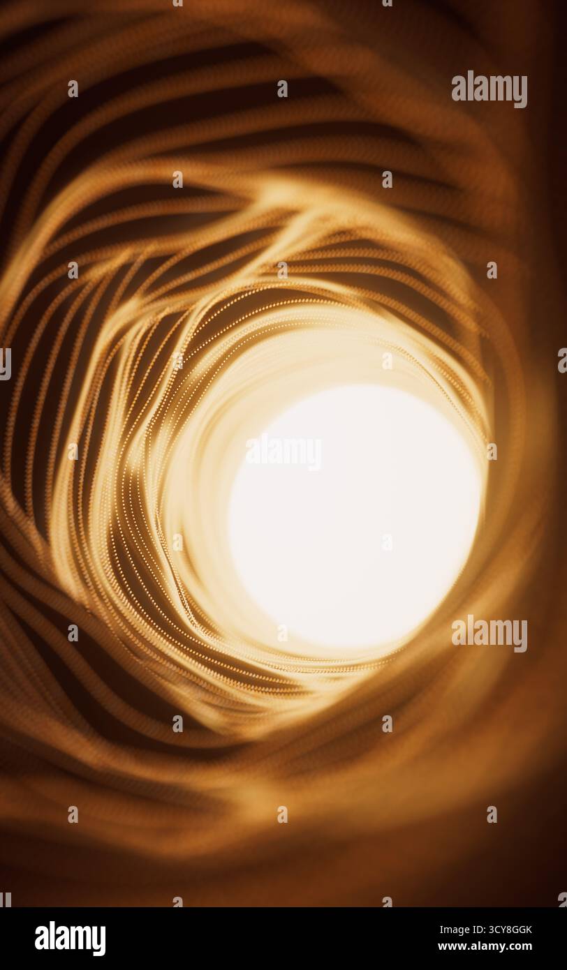 Dark round tunnel with glowing neon lines, 3d rendering. 3D illustration. Stock Photo