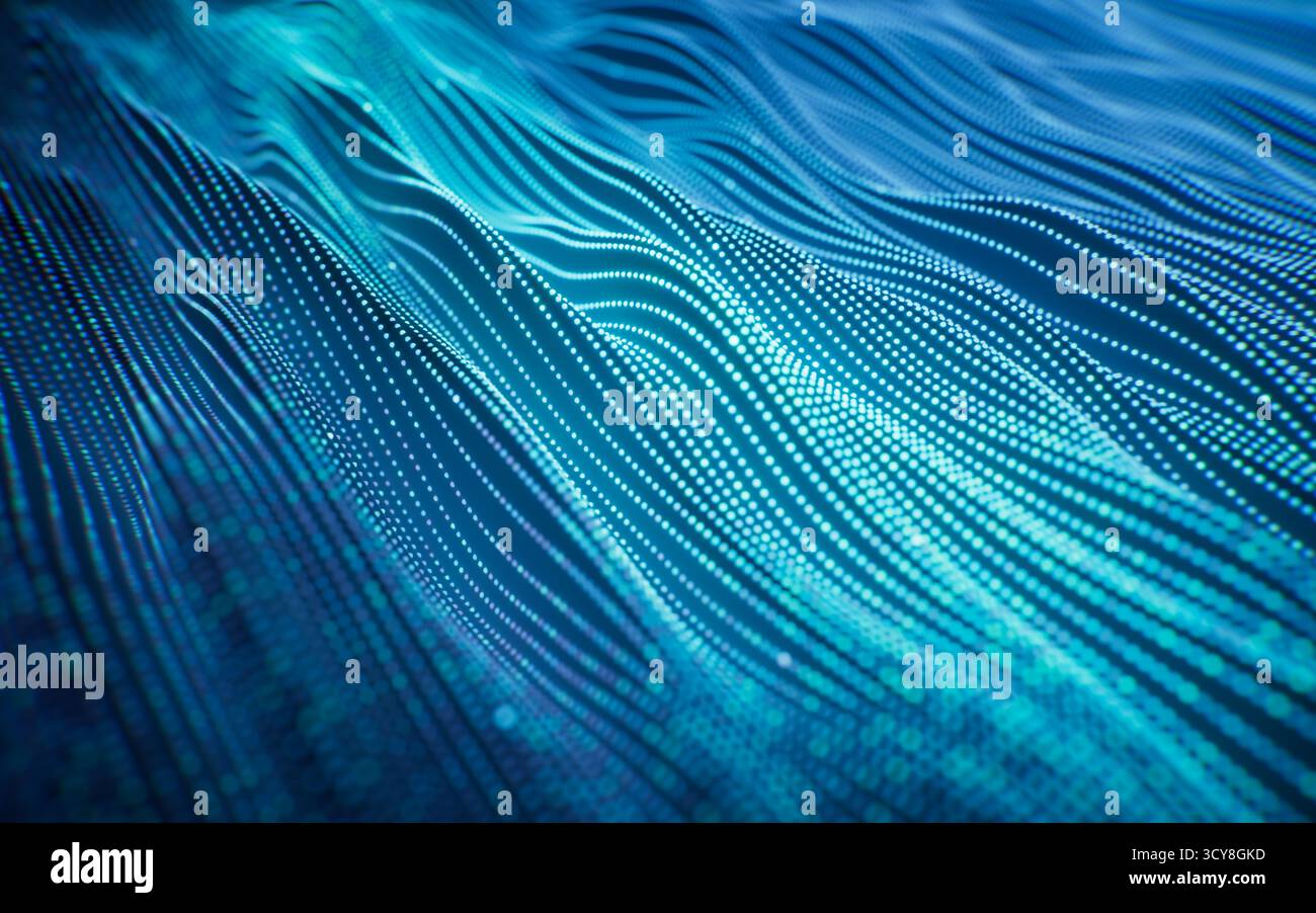 Flowing curve lines and particles background, 3d rendering. 3D illustration. Stock Photo
