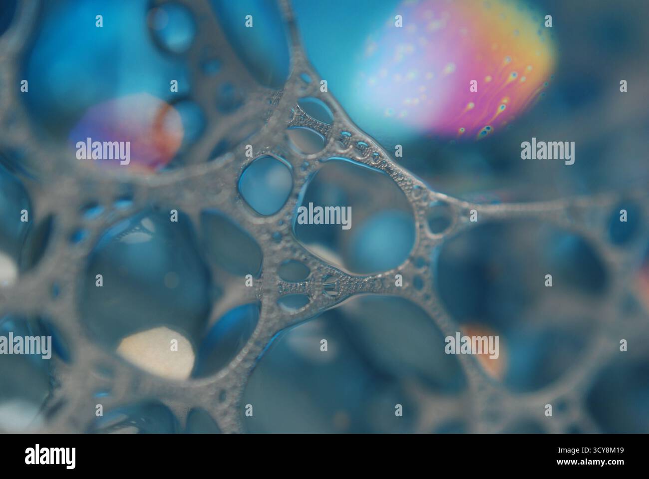 Foamy solution.Close-up of foamy particles Stock Photo