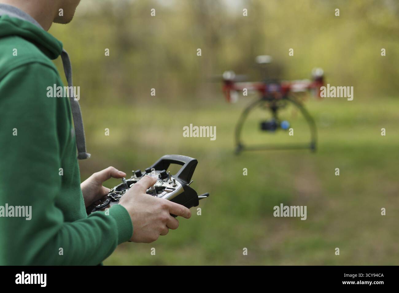 Man controling a drone Stock Photo