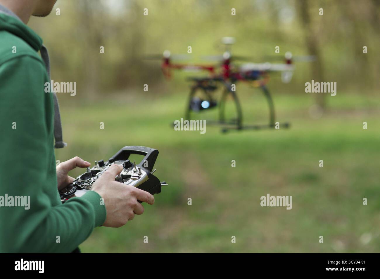 Man controling a drone Stock Photo