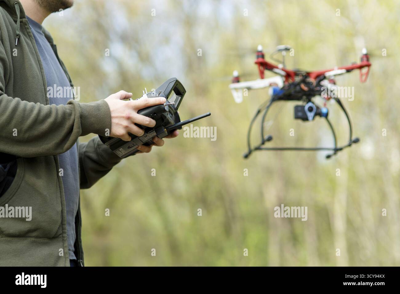 Man controling a drone Stock Photo