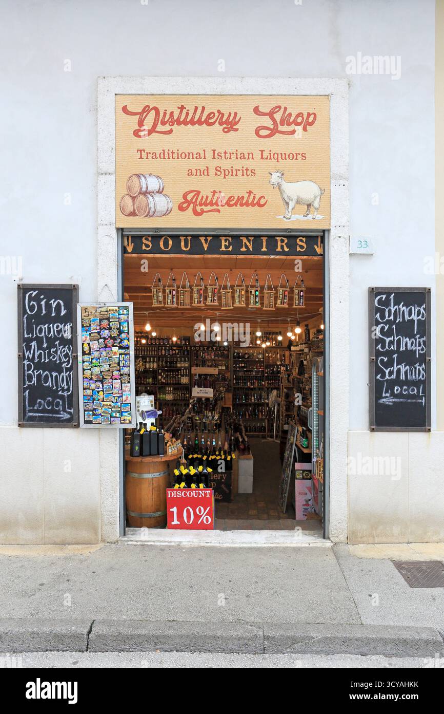 Istrain distillery shop doorway, Pula, Istria, Croatia, Europe. Stock Photo