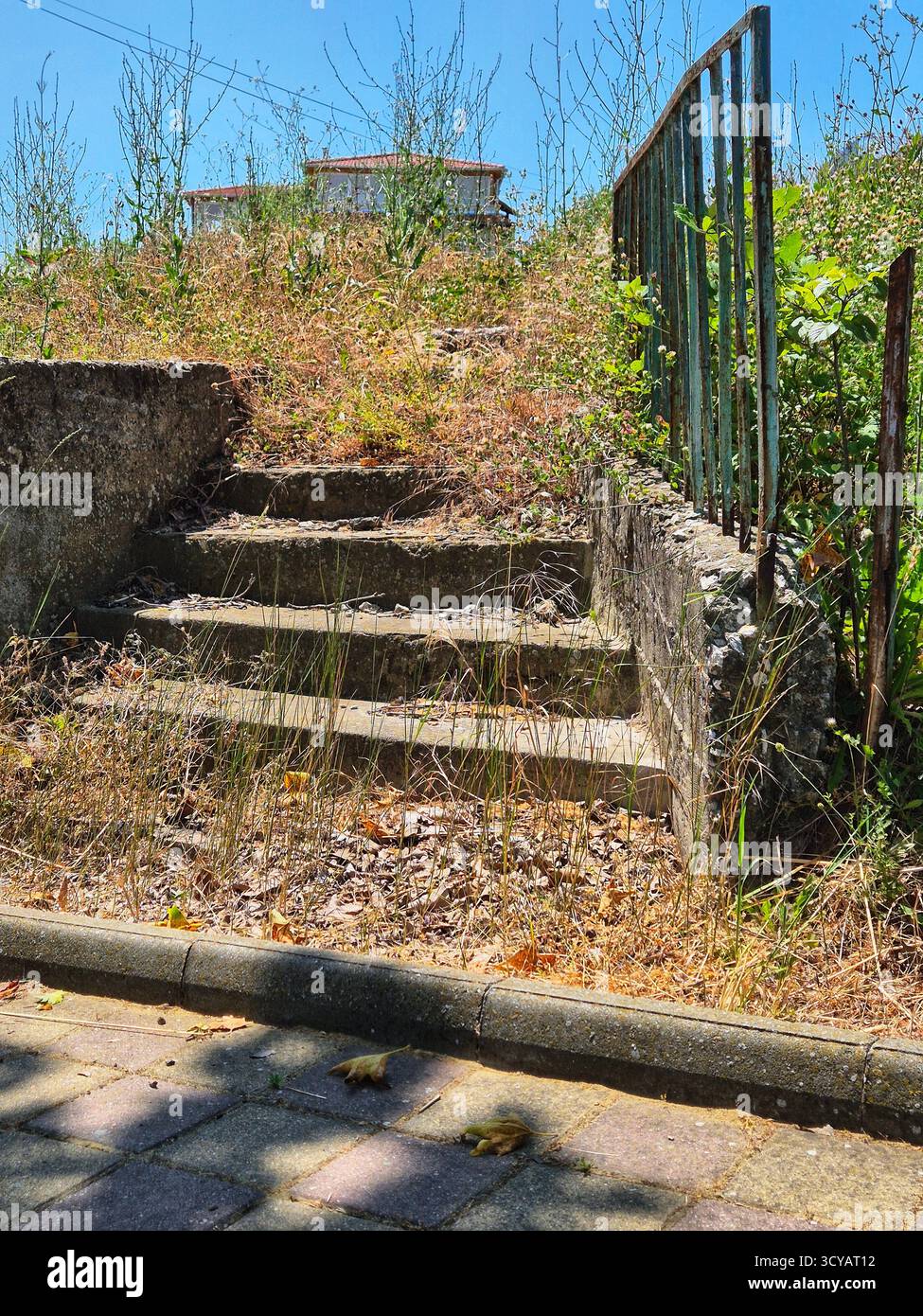 Staircase to nowhere. Abandoned place. Unfinished staircase. old stone staircase in the park - Smartphone Captured Stock Image