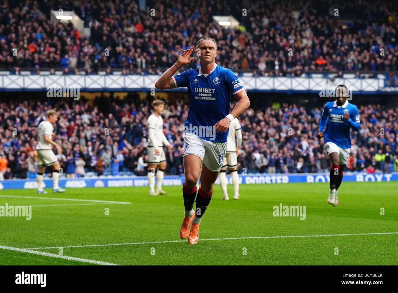 Rangers' Thelo Aasgaard celebrates scoring their side's first goal of ...