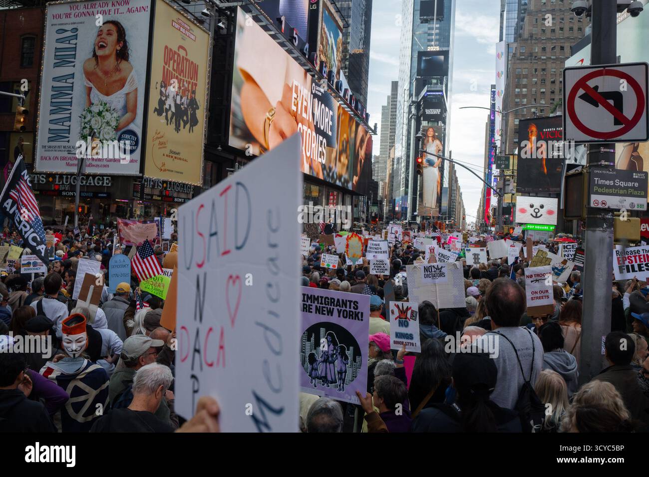 Thousands of protesters fill Times Square during a "No Kings" protest ...