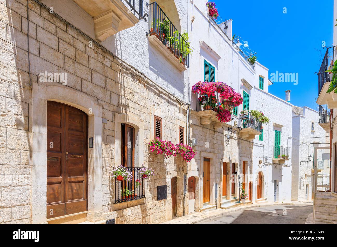 Locorotondo, Apulia, Italy. Street in the city center. Stock Photo