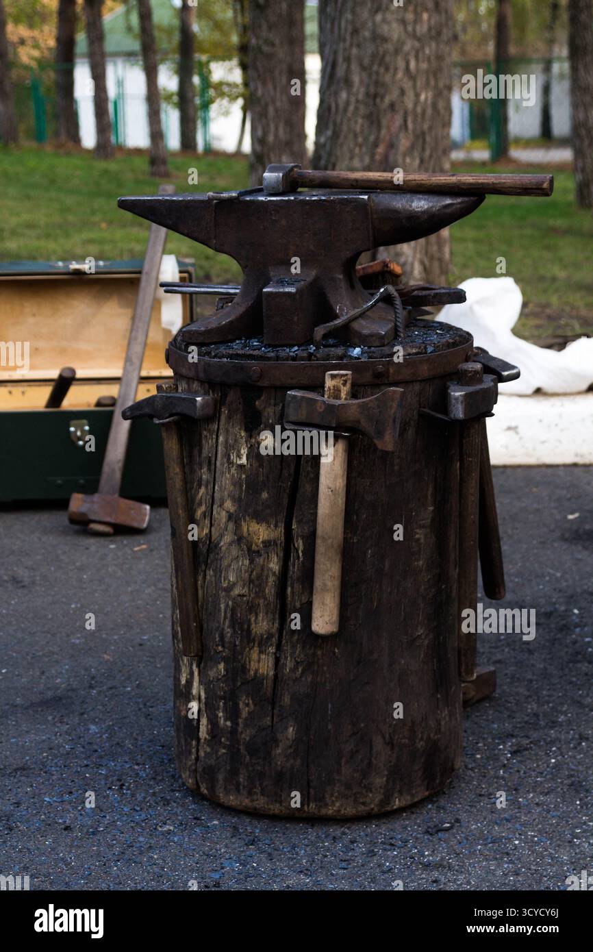 Side view on the anvil. An enlarged view. Stock Photo