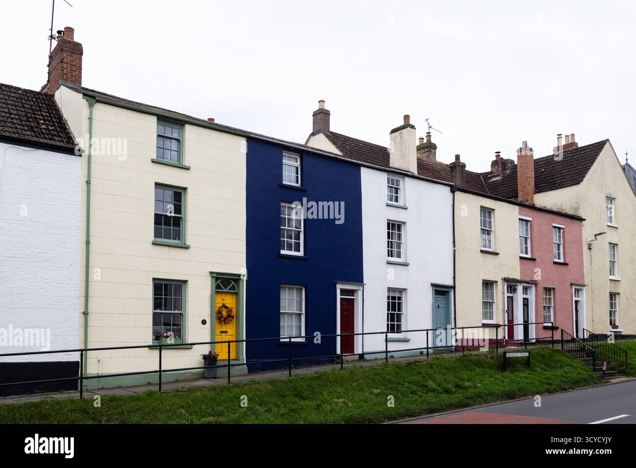 Row of colourful terraced houses, Newnham, Gloucestershire, England, UK Stock Photo