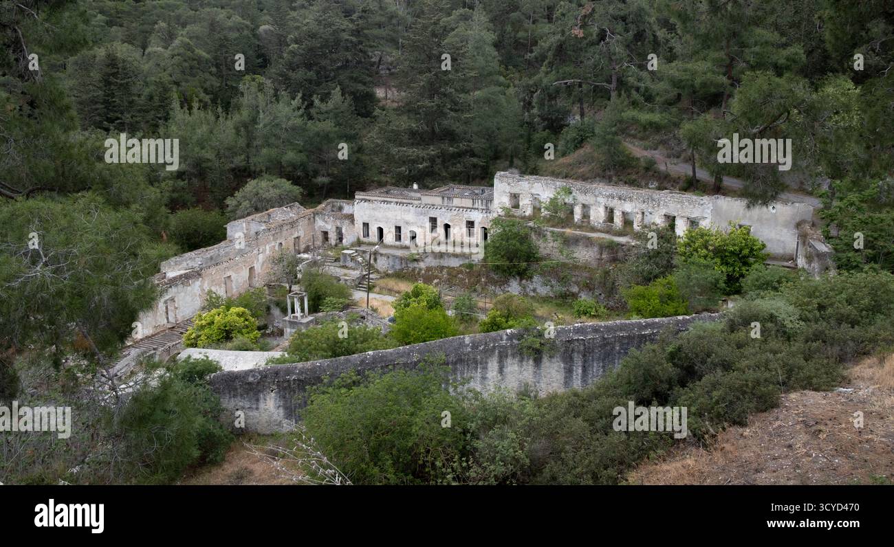 Abandoned Armenian Monastery called Armenomonastiro in a Valley at Pentadaktylos mountains, Northern Cyprus Stock Photo