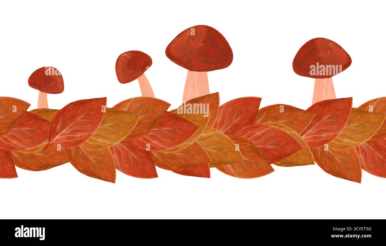 Seamless horizontal border with hand painted autumn leaves and ...