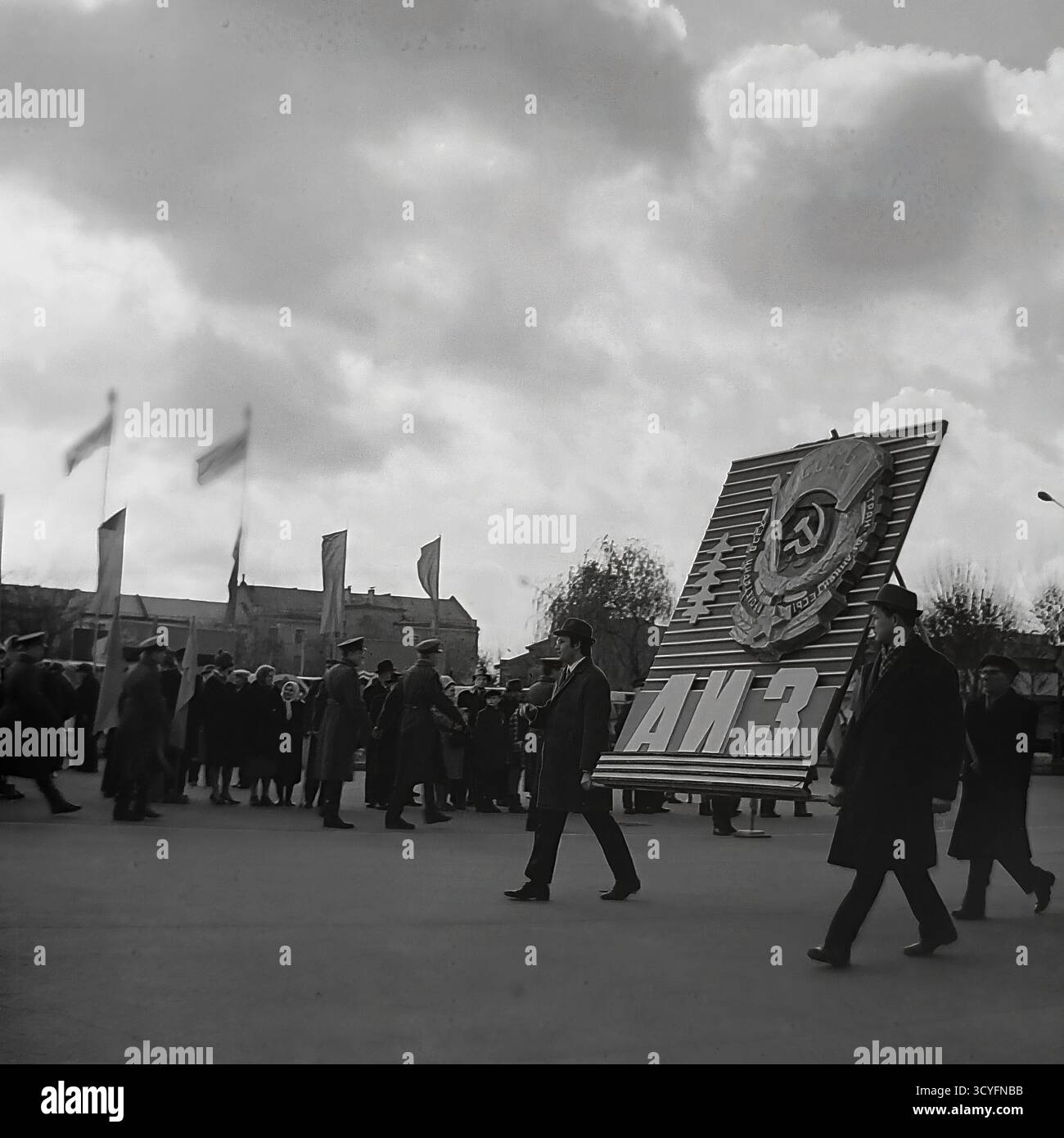 This archival 1970s black and white photo shows a demonstration for the ...