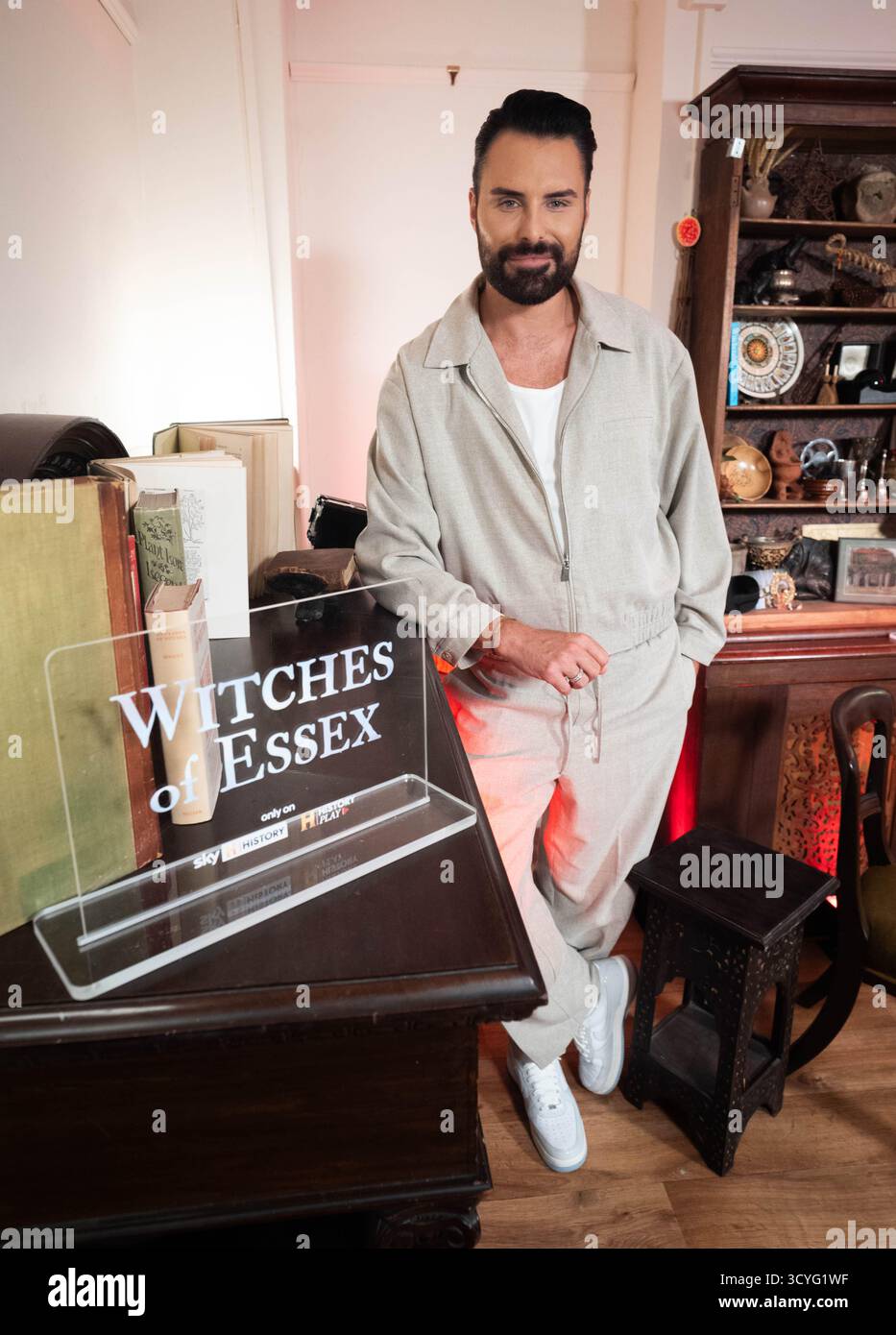 EMBARGOED TO 0001 MONDAY OCTOBER 20 Rylan Clark during a photocall for The Witches of Essex, A new three-part documentary series for Sky History, at The Atlantis Bookshop in central London. Picture date: Friday October 17, 2025. Stock Photo
