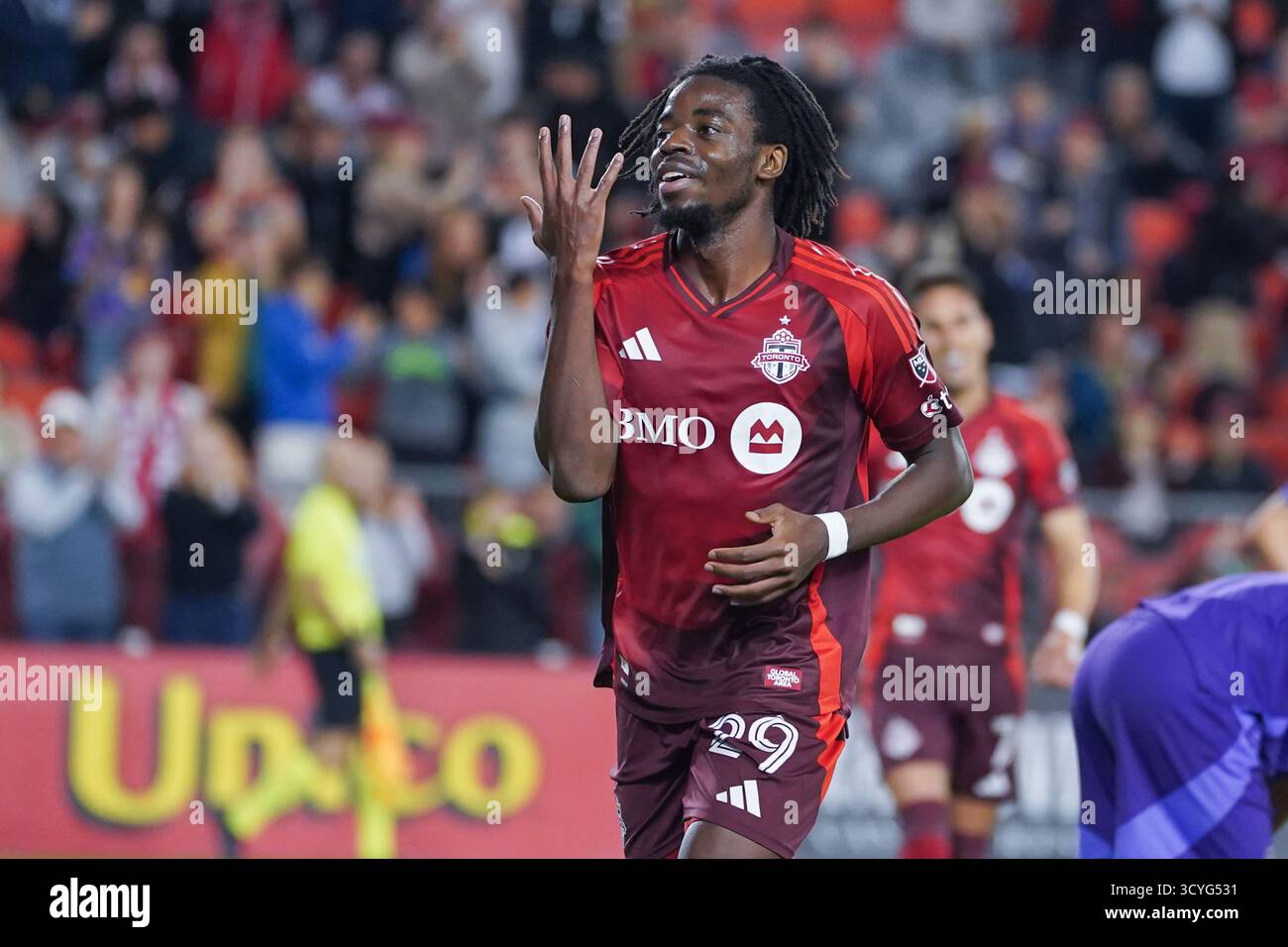 Deandre Kerr #29 of Toronto FC is celebrating after scoring a goal ...