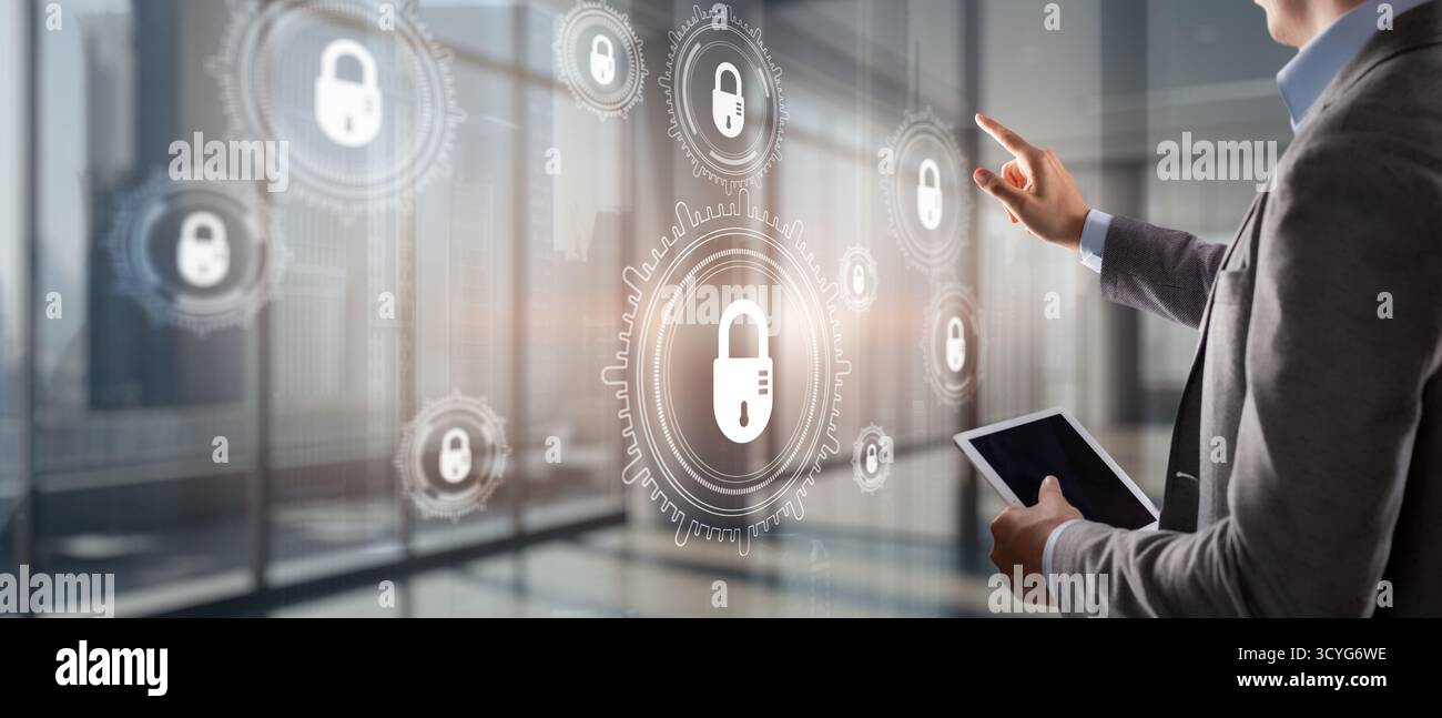 Cyber Security. Gears on a Virtual Screen. Data Protection Technology. Stock Photo