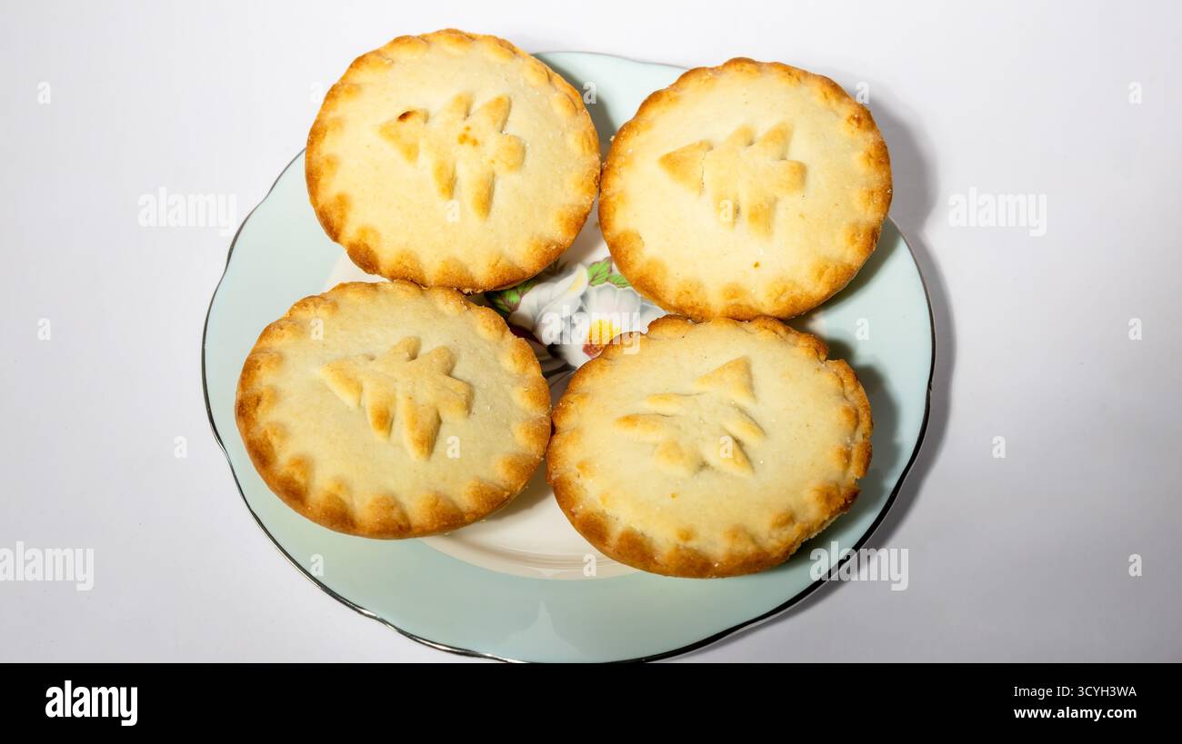 Christmas Mince Pies on a plate for sharing Stock Photo