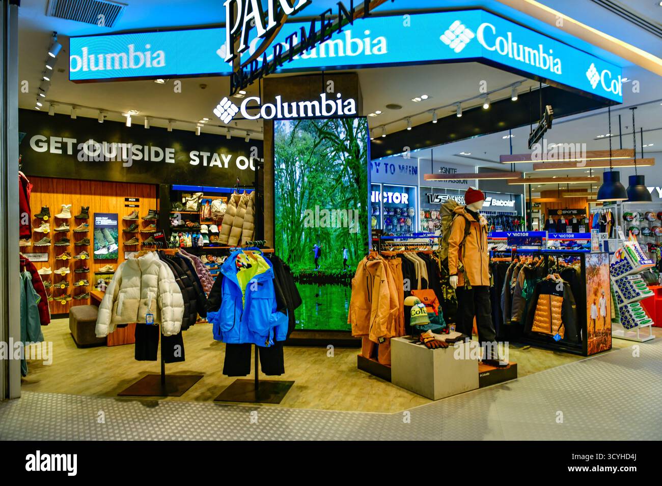 BANGKOK ,THAILAND ,Oct -17, 2025 : Columbia clothing section in a super sport Siam Paragon shopping mall Stock Photo