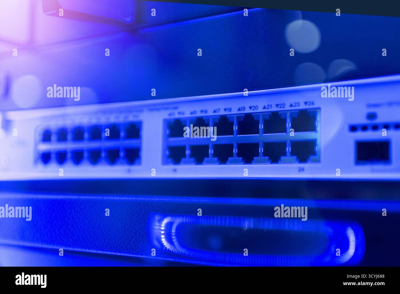 High-Tech Data Server Rack Close-Up Stock Photo