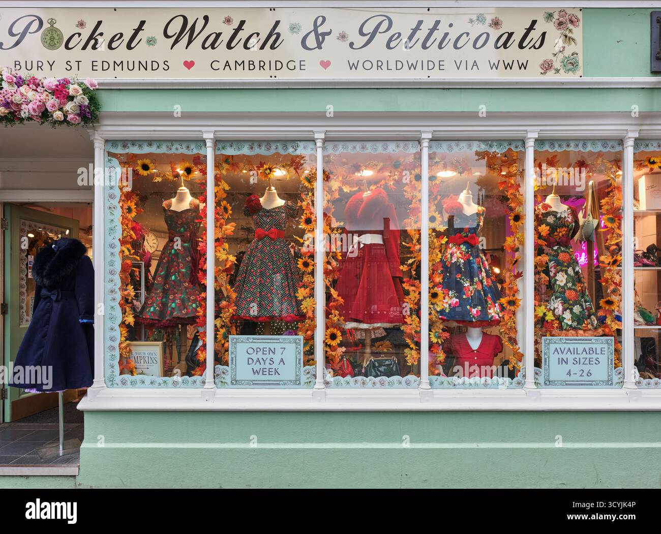 Pocket Watch & Petticoats shop window display, Cambridge, England Stock ...