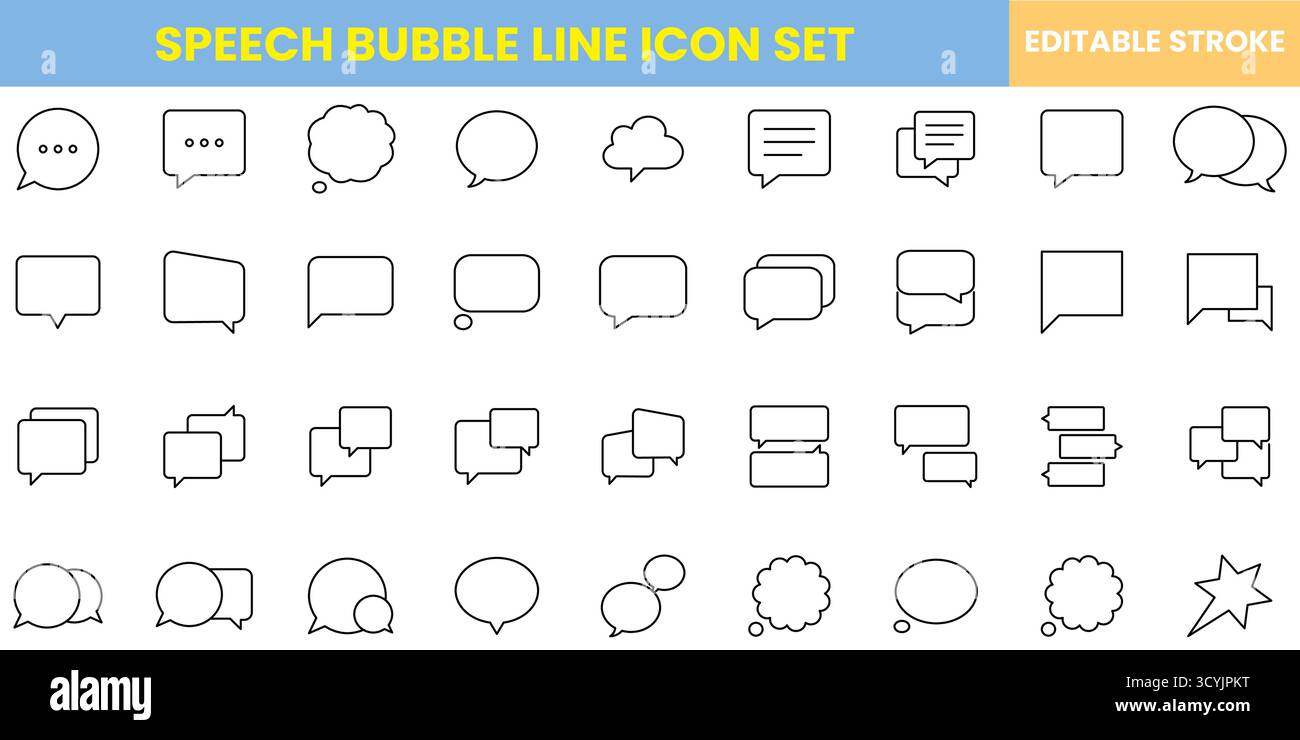 speech bubble icon set, chat bubble icon set, vector, editable stroke Stock Vector