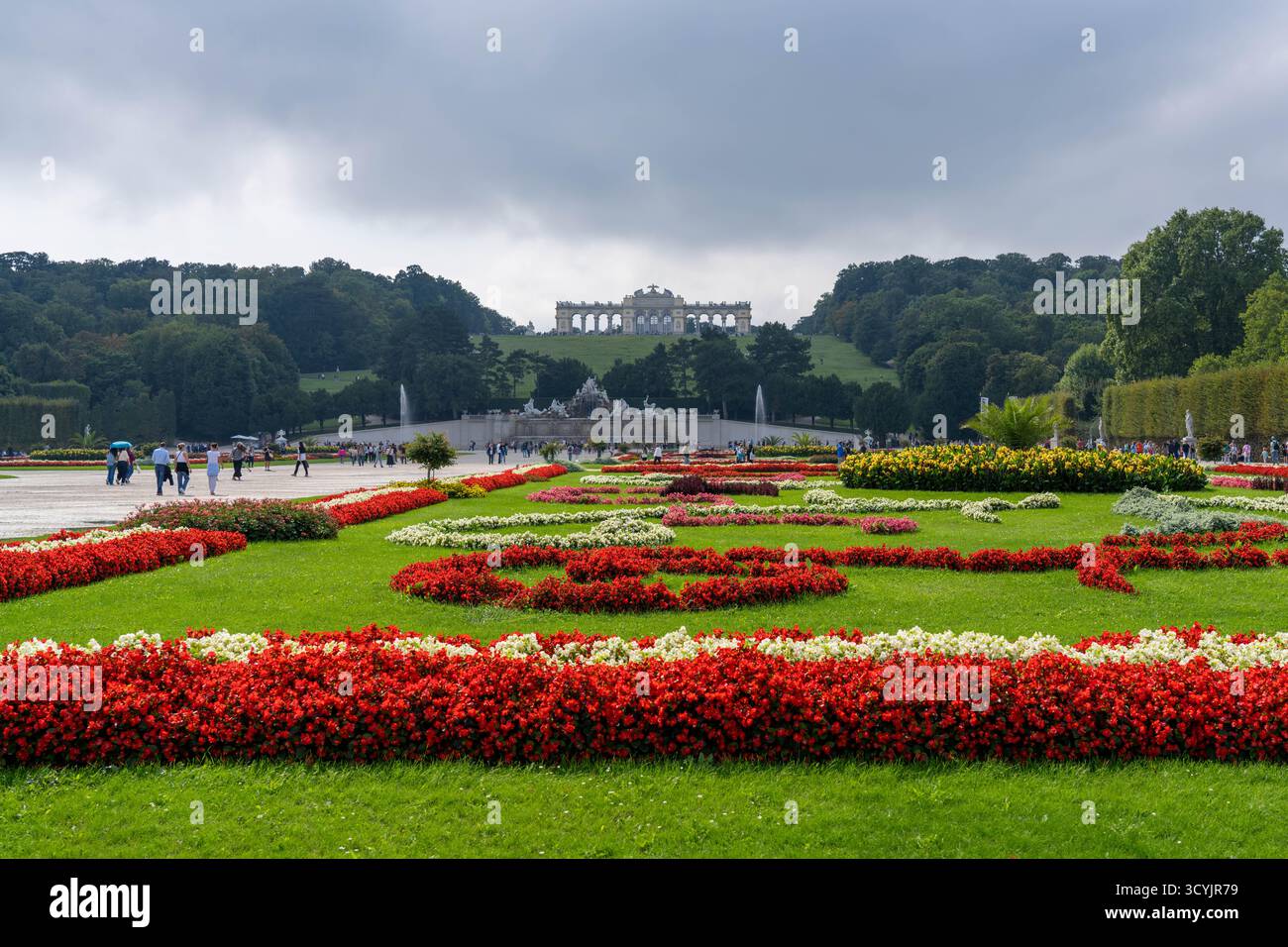 Vienna Austria - September 13 2025: The Grounds of Schönbrunn Palace in Vienna Austria with Manicured Gardens and Flowers Stock Photo
