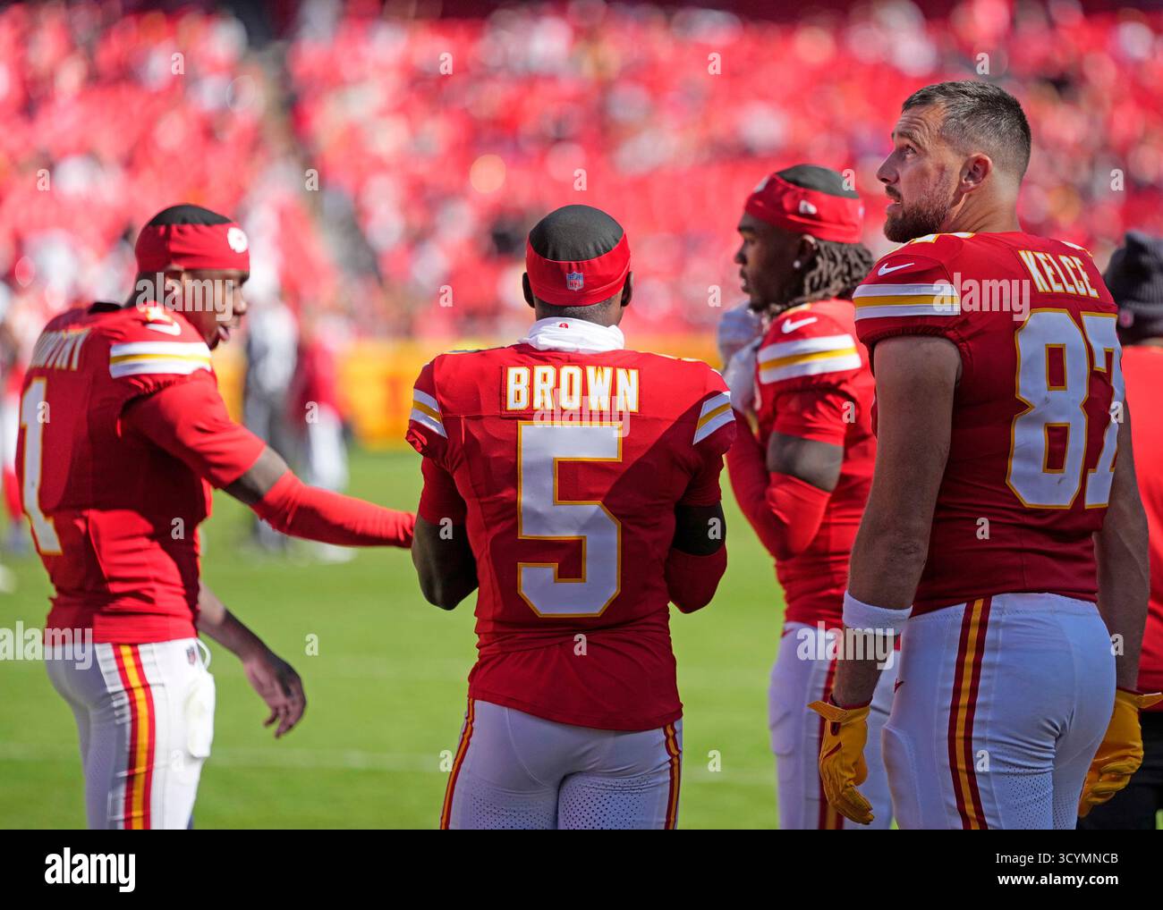 Xavier Worthy Rashee Rice Kansas City, United States. 19th Oct, 2025. Receivers Kansas City ...