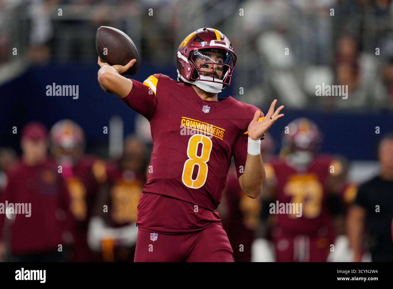 Washington Commanders quarterback Marcus Mariota throws a pass against ...