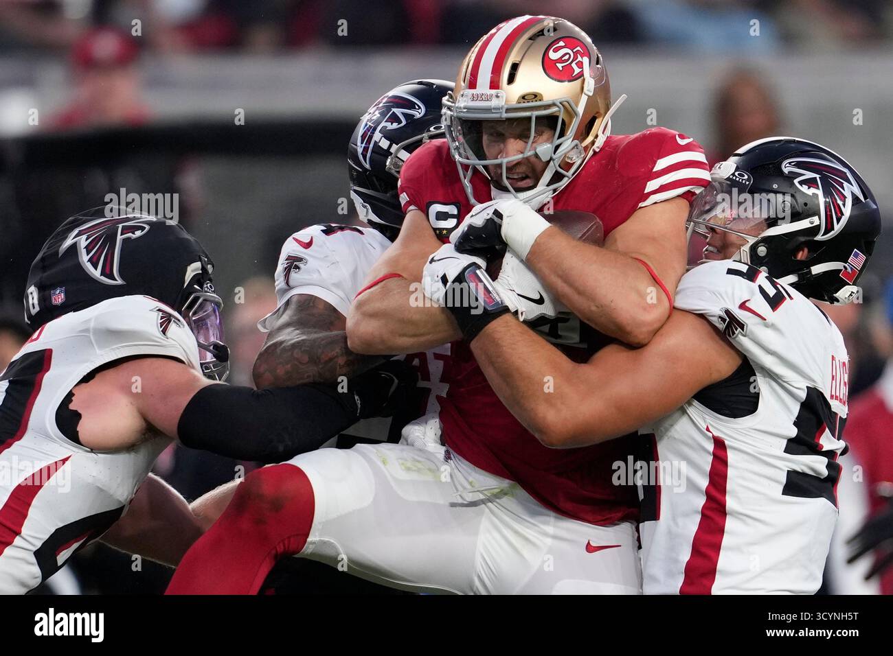 San Francisco 49ers fullback Kyle Juszczyk (44) is tackled by the ...