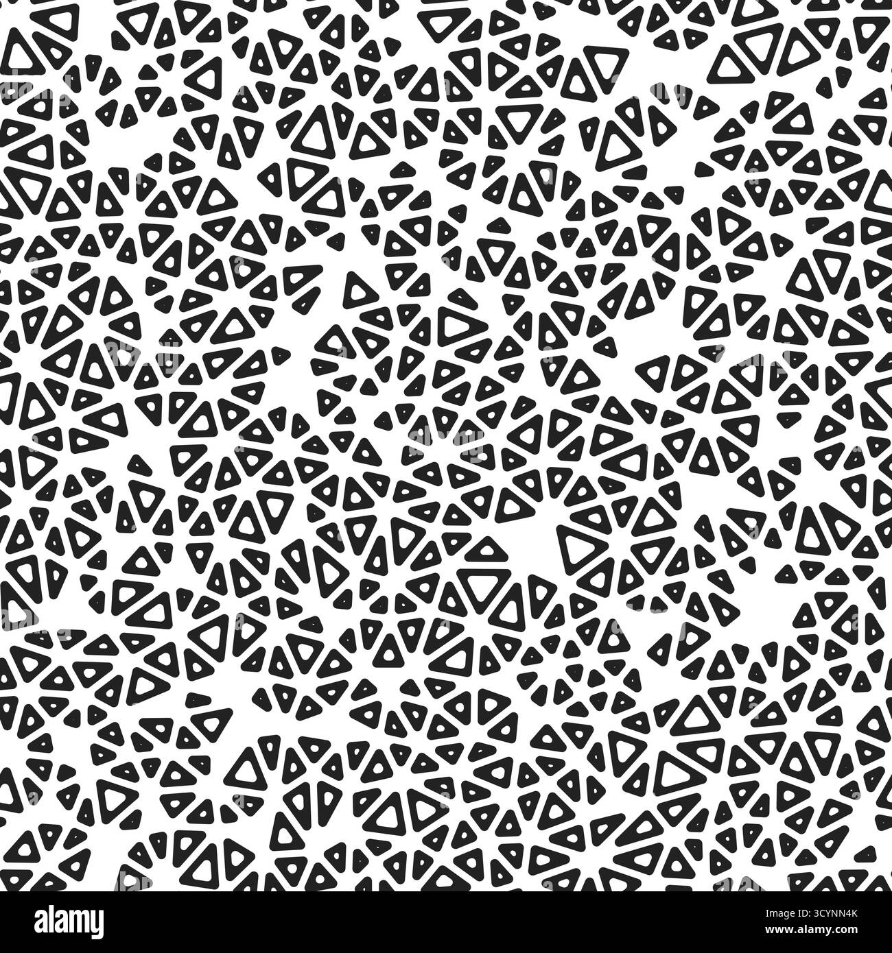 Triangles pattern. Tiny triangles size. Black and white style. Rounded triangular cells outlined. Repeatable pattern. Monochrome contrast. Stock Vector