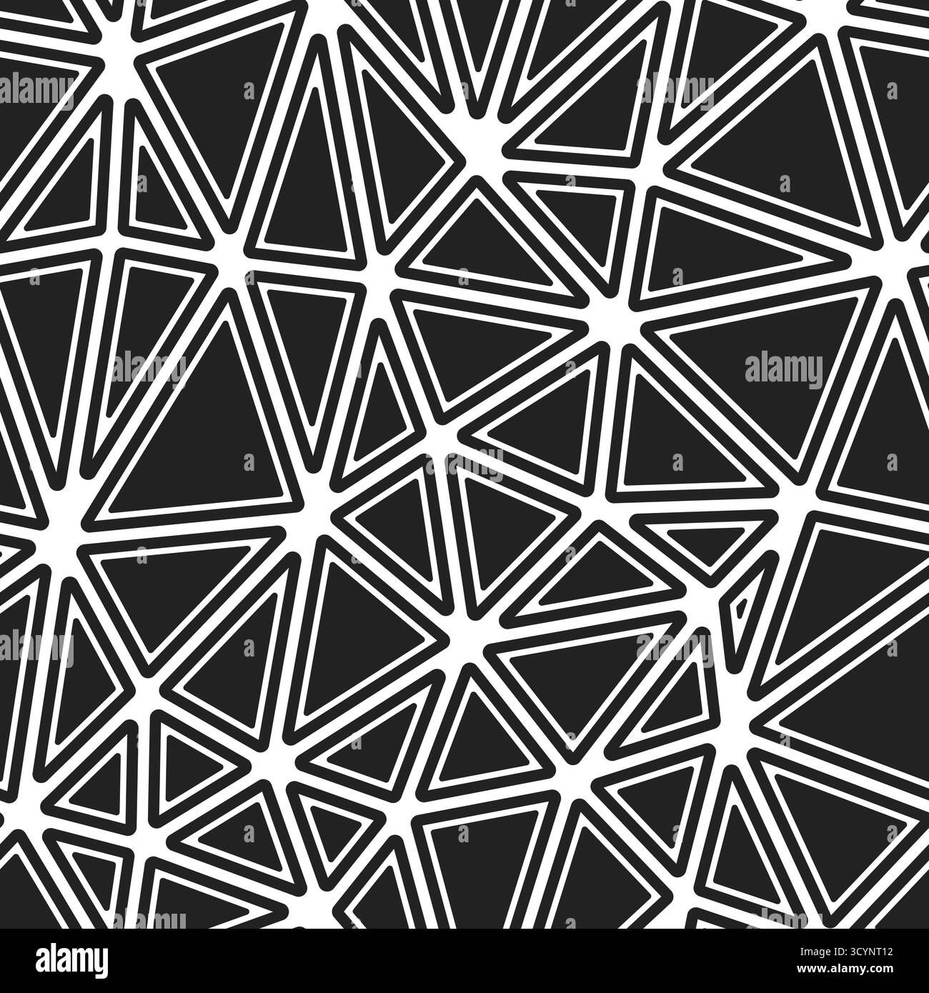 Minimalistic triangles background. Rounded solid shapes in frames. Large triangles size. Black and white style. Repeatable pattern. Stock Vector