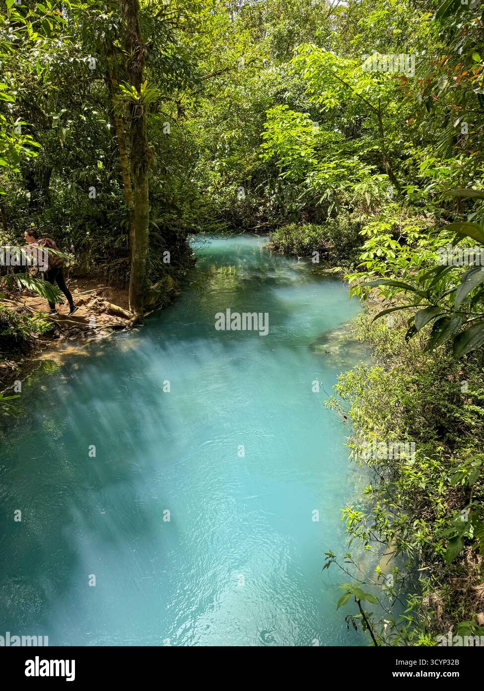 Amazing Turquoise Water of the Rio Celeste or Blue Falls in Costa Rican Jungle - Smartphone Captured Stock Image