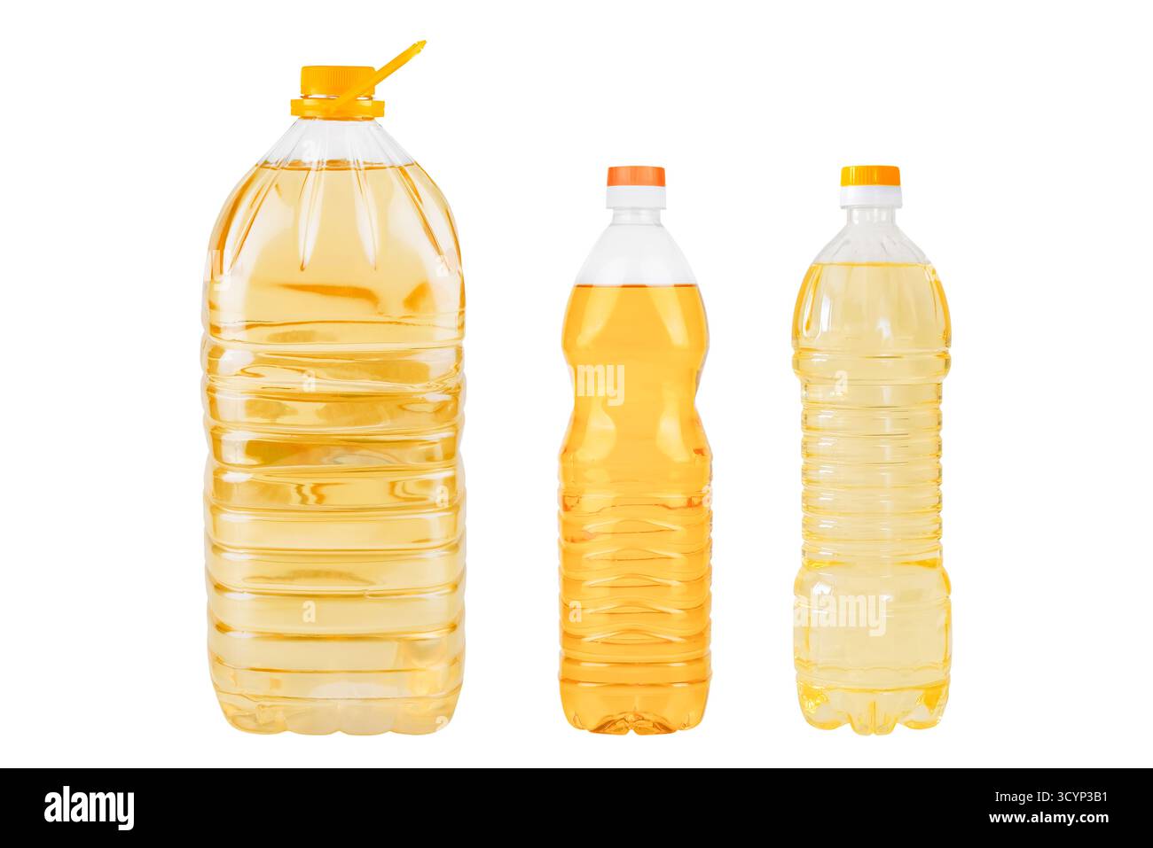 Set of vegetable oil in plastic bottles isolated on white background ...